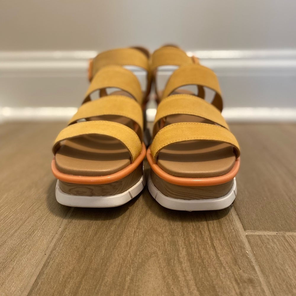 Sorel Mustard Yellow Strappy Wedge Sandals - Picture 5 of 6